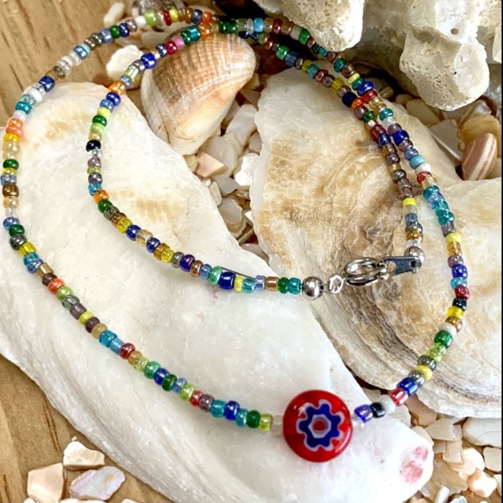 Colorful Czech Glass Beaded Choker Necklace